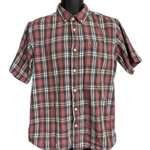 Ezekiel Button Up Flannel Shirt Mens Size L Pink Plaid Short Sleeves 100% Cotton